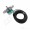 The Lika I58S elevator encoder shown with its neatly coiled black connection cable.